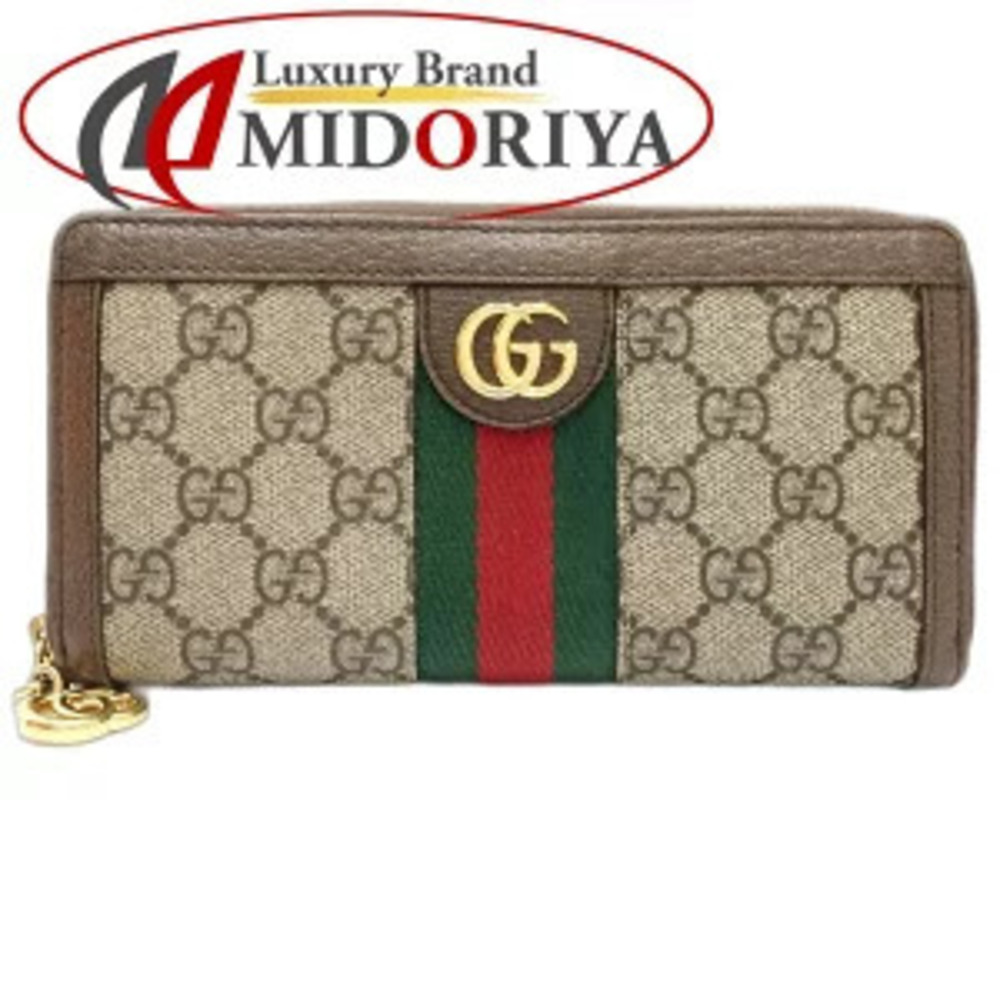 GUCCI Ophidia Zip Around Wallet GG Supreme Canvas Beige Ebony